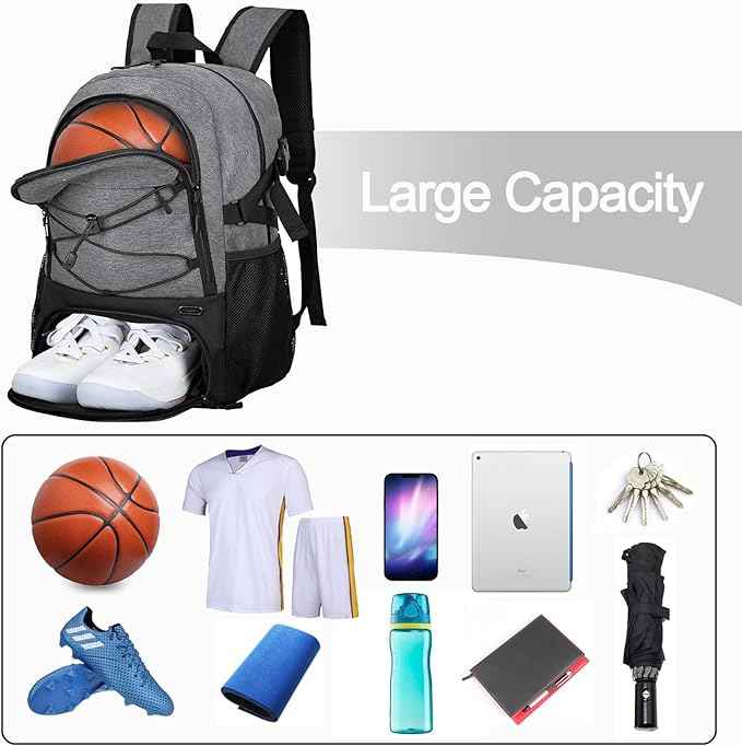 LARIPOP Basketball Bag, Sports Backpack with Ball Holder & Shoe Compartment, Water Resistant Gym Bag for Soccer Volleyball Travel
