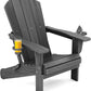 SERWALL Foldable Adirondack Chair, HDPE Adirondack Chair with Wood-Texture-Gray