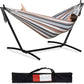 PNAEUT Double Hammocks with Stand for Outside, Portable Space Saving Heavy-Duty Steel Stand for Indoor Outdoor Patio with Carrying Bag, 450 lbs Capacity (Coffee)