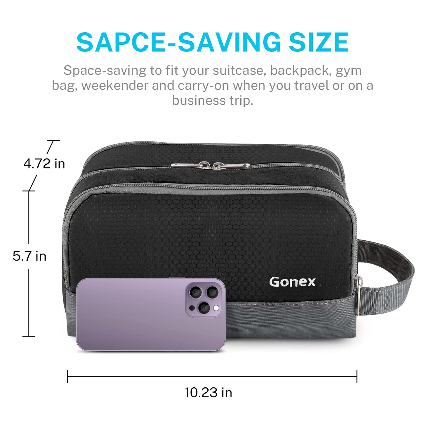Gonex Travel Toiletry Bag Nylon, Dopp Kit Shaving Bag Toiletry Organizer Black - Roamly