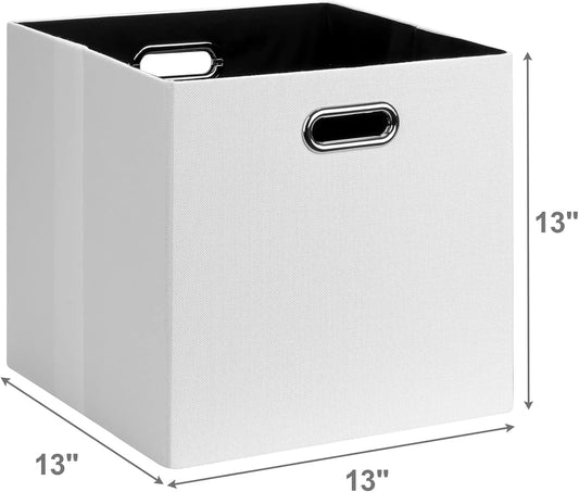 Posprica Fabric Storage Cubes, 13x13 Collapsible Storage Bins with Dual Handles, Foldable Storage Boxes Basket for Closet Shelf Cabinet Bookcase Organization, Set of 4, White