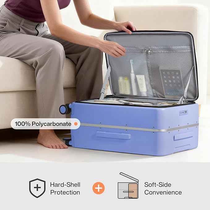 mixi 24 Inch Checked Luggage PC Hard Shell Suitcase Top Opening Aluminum Frame Travel Suitcases with Wheels, Lilac Purple