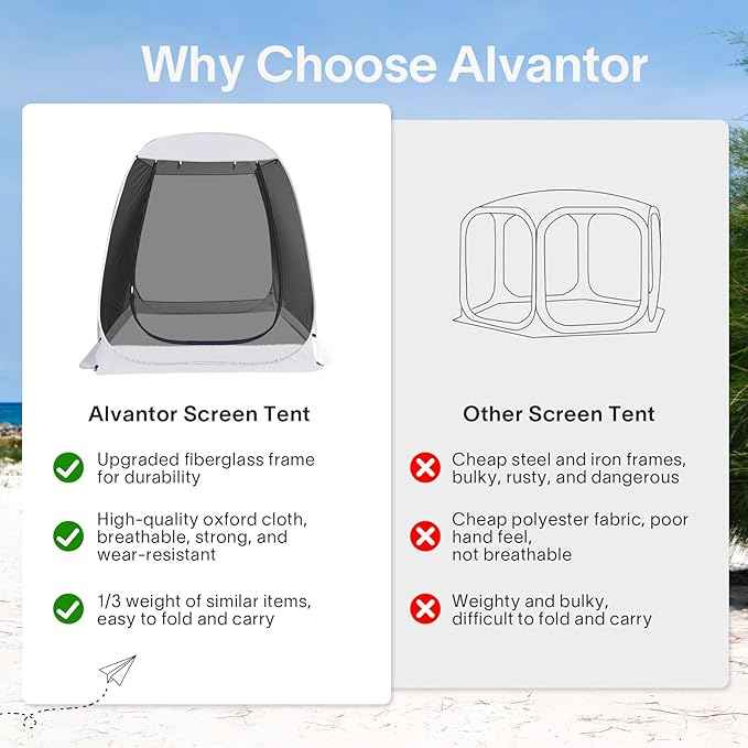Alvantor Pop Up Screen House Gazebo with Mosquito Netting, Instant UV Resistant Sun Shelter for Patio & Backyard, Portable Canopy Tent for 2-10 Person