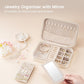 Lolalet Travel Jewelry Case for Women, Travel Jewelry Organizer Box with Mirror & Clear Storage Bag, Small Portable Traveling Earring Necklace Bracelet Ring Case, Bridesmaid Gifts -Medium, White