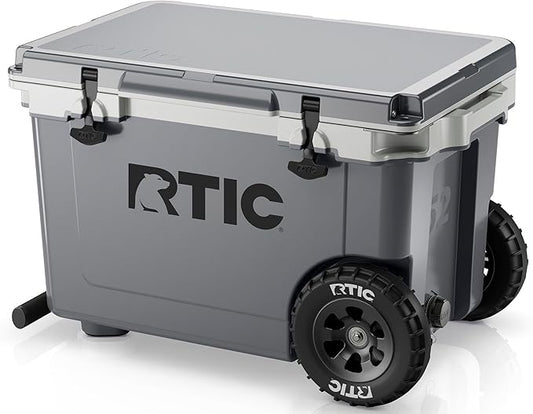 RTIC 52 Quart Ultra-Light Wheeled Hard Cooler Insulated Portable Ice Chest Box for Beach, Drink, Beverage, Camping, Picnic, Fishing, Boat, Barbecue, 30% Lighter Than Rotomolded Coolers