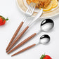 16 PCS Silverware Set for 4,Stainless Steel Flatware Cutlery Eating Utensils Set with Wood Grain Handle,Steak Knives Forks and Spoons for Home,Party,Mirror Polished and Dishwasher Safe