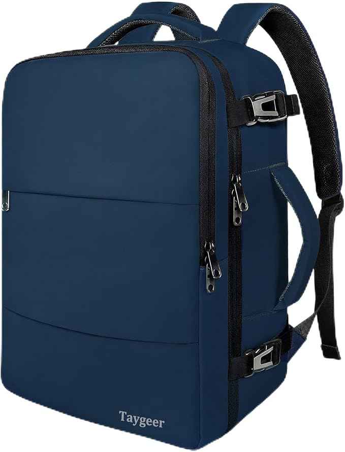 Taygeer Carry On Backpack, 35L Travel Backpack for Women Airline Approved, Laptop Bag with Water Bottle Pocket & Shoe Pouch, Personal Item Mochila for College Business Trip Weekender, Dark Blue