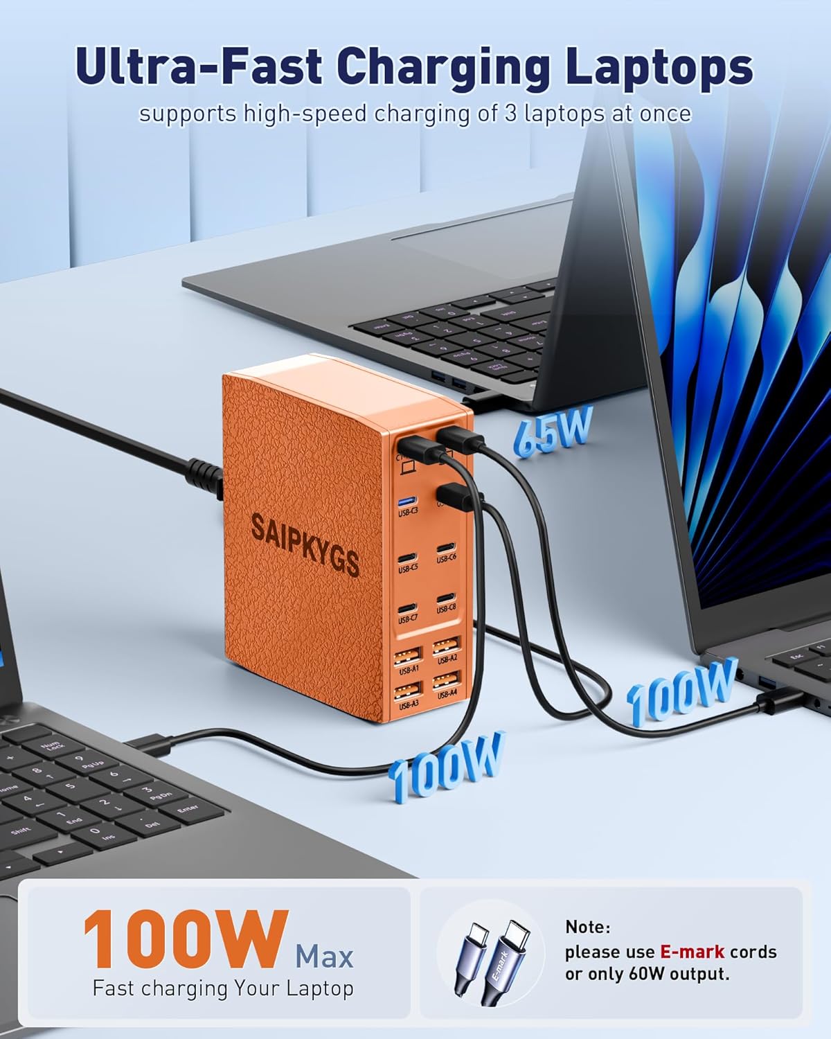 USB Charging Station (600W),12-Port USB C Charger Block with Dual 100W PD USB-C Fast Charging Station Hub for MacBook Pro/Air/All iPad Phone 17/16 15/14/13/Pro Max/Samsung Galaxy Note(Orange) - Roamly