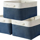 TheWarmHome Collapsible Storage Bin for Shelves - Large 3 Pack 16x12x8 inch Storage Basket for Organizing with Handles, Canves Storage Box for Organizer Toy Closet Cloth Gift (White & Jean Blue)