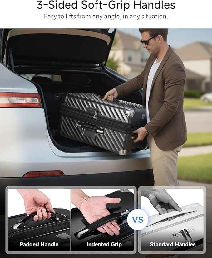 LUGGEX Trunk Luggage,KVT Expandable PC Hard Shell Medium Checked 24 Inch Suitcase with Shock - Absorbing Wheels & TSA Lock(EX-Pro,Charcoal Metallic,24 inch,72L - 80L)