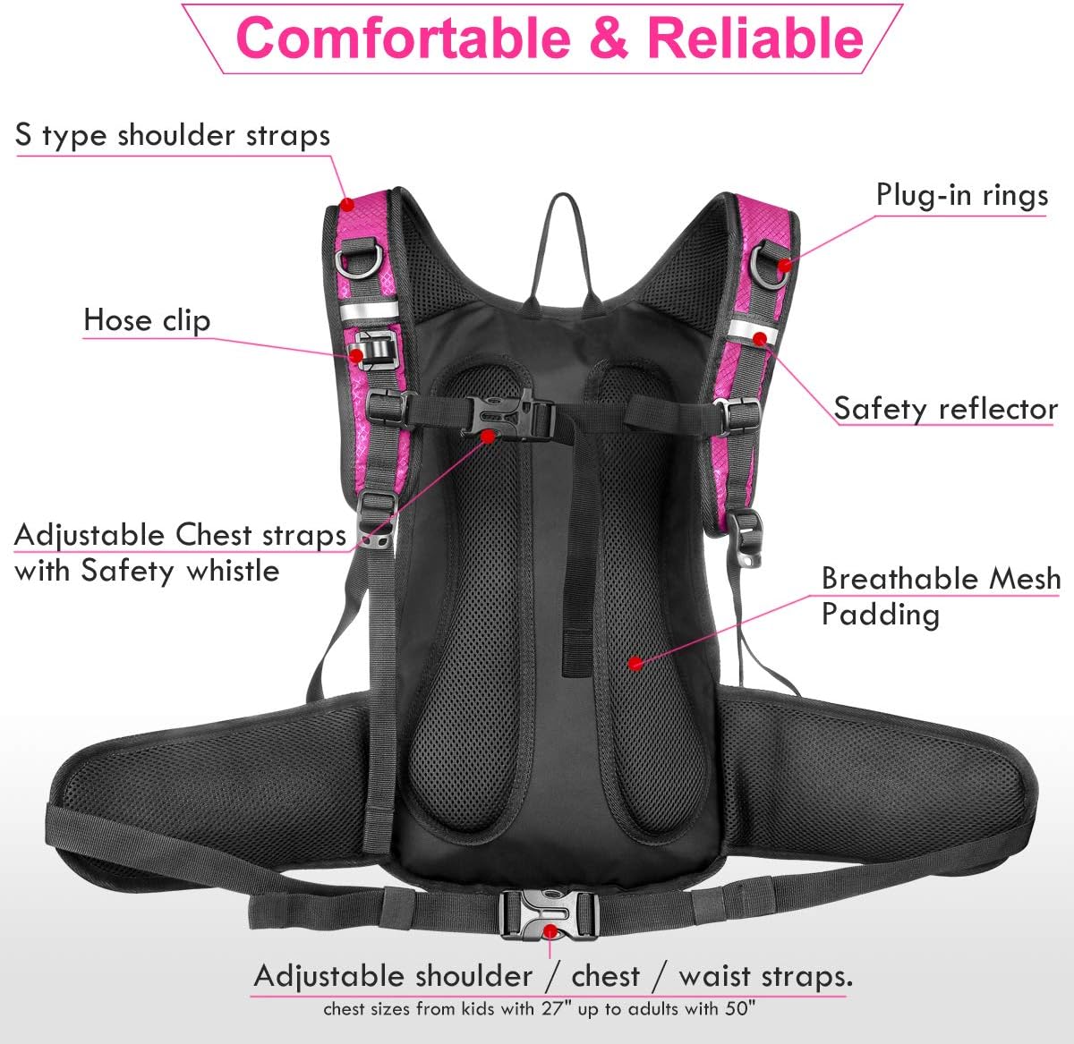 Insulated Hydration Backpack Pack with 3L BPA Free Leak Proof Water Bladder, Large Storage Lightweight Hiking Daypack with Waist Pouches & Cooler Layer, for Running, Biking, Camping, Festival - Roamly