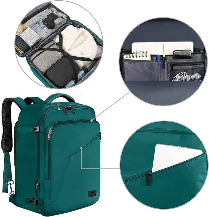 MATEIN Travel Backpack Large, Water Resistant Carry on Backpack for Travelling, Airline Approved Large Capacity Back Pack, Expandable Lightweight Overnight Daypack, Travel Gift, Peacock Blue