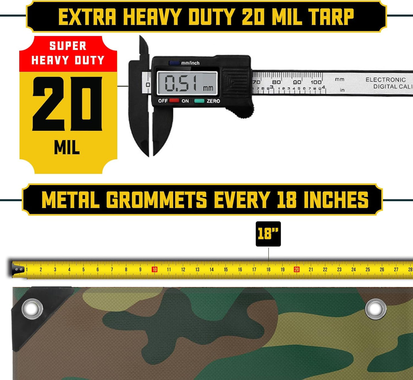 Core Tarps Extreme Heavy Duty 20 Mil Tarp Cover, Waterproof, UV Resistant, Rip and Tear Proof, Poly Tarpaulin with Reinforced Edges for Roof, Camping, Patio, Pool, Boat (Camouflage/Green 30′ X 50′)