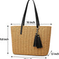 YXILEE Straw Bags For Women | M Size Travel Straw Totes Bag Woven Summer Handmade Shoulder Bag Handbag