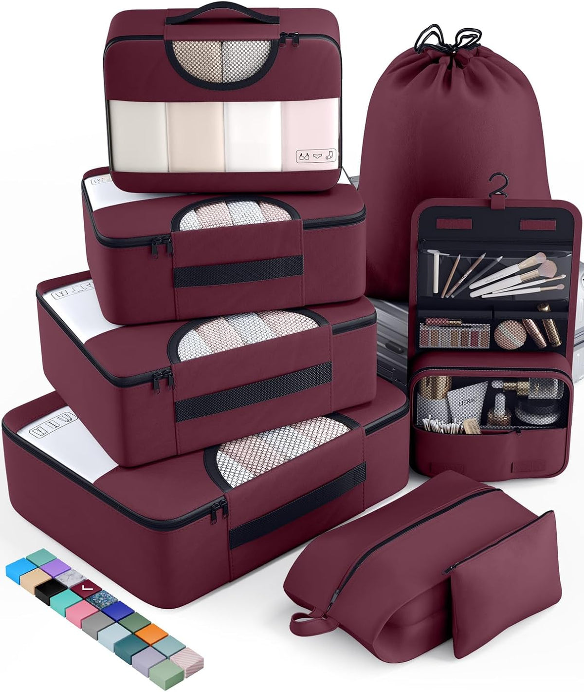 Veken 8 Set Packing Cubes for Travel Essentials, Suitcase Organizer Bags in 4 Sizes, Carry-On Luggage Accessories with Large Laundry & Hanging Toiletry Bag, Must-Have for Airplane, Road Trip & Camping - Roamly