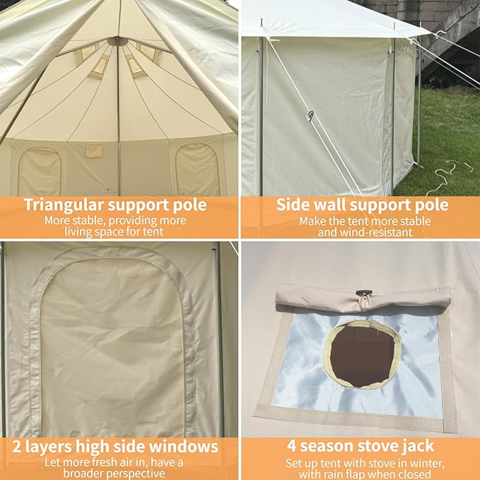 DANCHEL OUTDOOR B6 Luxury Glamping Wall Tent w/Stove Jack, No Center Pole, Higher Side Wall, 900D Flame Retardant Oxford for 4 Season 4-6 Person Family Yurt Cabin Glamping Camping,13ft/16.4ft