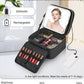 Travel Makeup Bag with LED Mirror Double Layer Makeup Case with Lighted Mirror Dual Layer Cosmetic Train Case Portable Artist Organizer Bag with Dividers and Rechargeable Vanity (Black, Small)