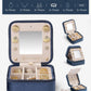 Vlando Velvet Jewelry Case, Travel Box for Women, Portable Organizer With Mirror - Small, Dark Blue
