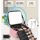 Relavel Travel Makeup Bag With LED Mirror, Compact Cosmetic Organizer Storage with Brush Compartment, 3 Colors in Adjustable Brightness, Adjustable Dividers, Make Up Train Case - Pink Bowknot
