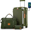 Joyway 20in Carry On Luggage with Cup Holder and USB Port, 25% Expandable Capacity, Smart Suitcase with Anti Slip Wheels and Handbag, Perfect for Men and Women 3 Piece Set DarkGreen