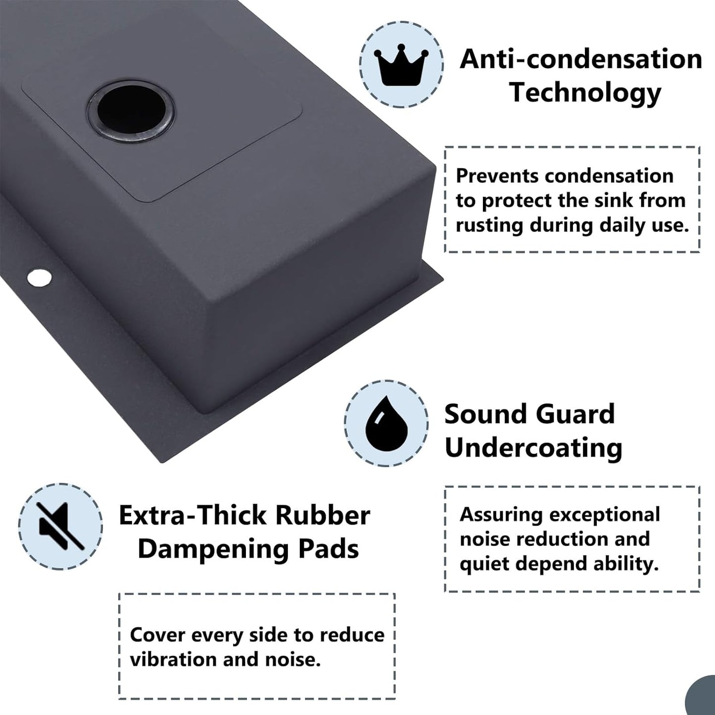 COMLLEN 33"x22"x9" Black Drop In Kitchen Sink, Top Mount SUS304 Stainless Steel Gunmetal Black 18 Gauge Large Commercial Modern Handmade Kitchen Sinks with Drain