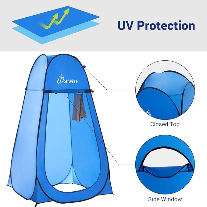 Wolfwise Pop Up Shower Tent for Camping, Portable Instant Changing Tent with Ventilation Window & Carry Bag, Privacy Bathroom Toilet for Beach & Outdoor, Width 47 ", Height 83 ", Blue