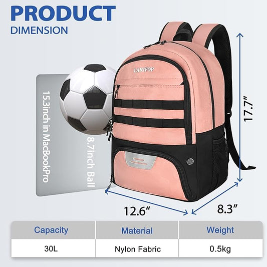 LARIPOP Soccer Backpack Soccer Bag with Ball Holder & Shoe Compartment Youth Sports Equipment Training Bag