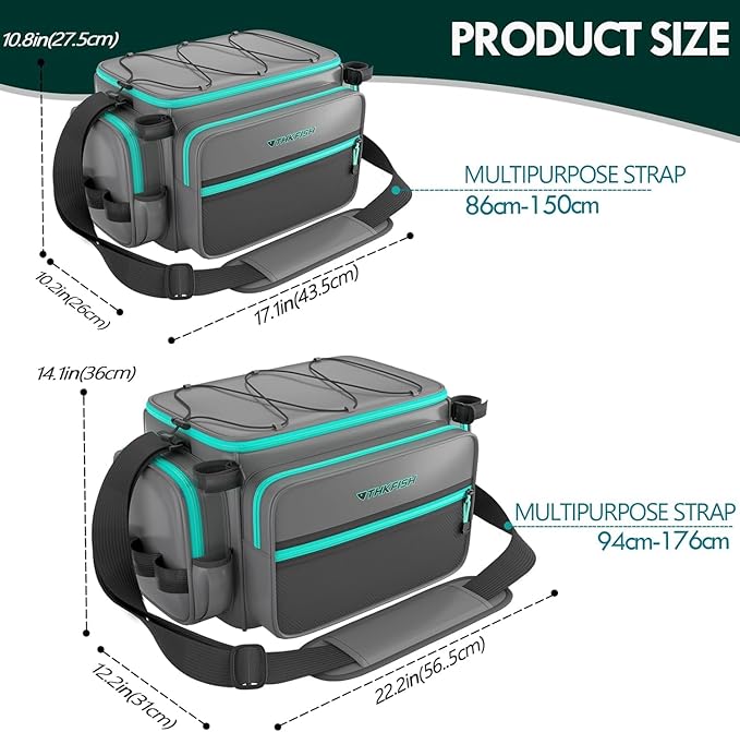 THKFISH Waterproof Fishing Tackle Bags, Saltwater Resistant Large Fishing Tackle Bag, 1000D PVC Waterproof Fishing Gear Storage Store 3600 3700 Trays