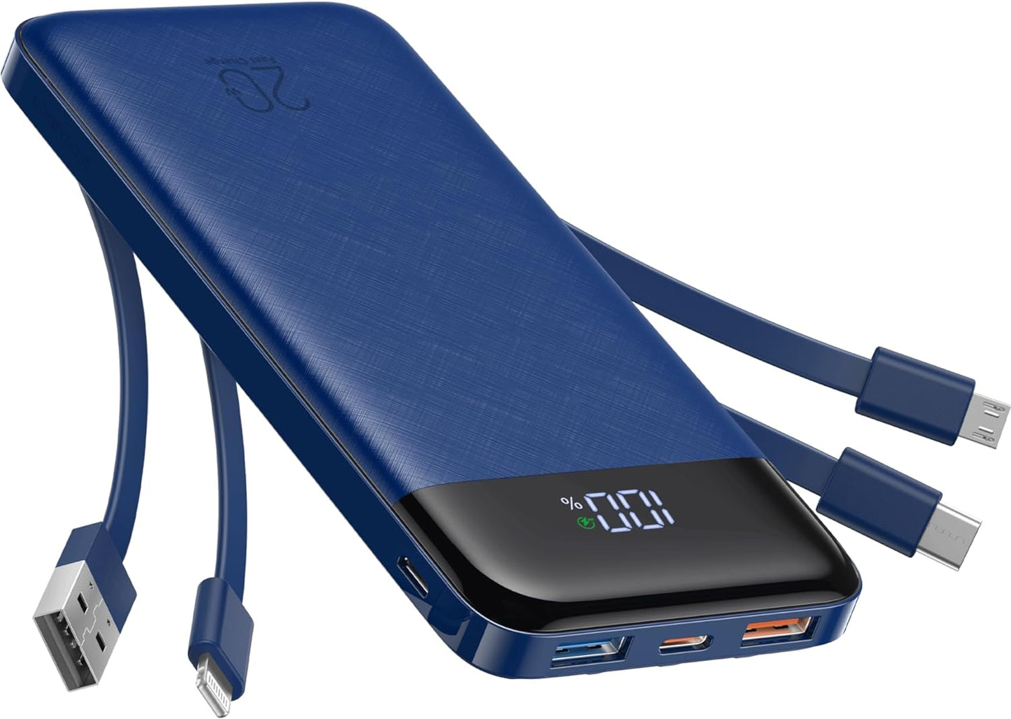 charmast 20000mAh Portable Charger with Built in Cables, 22.5W Travel Power Bank Fast Charging, USB C Cell Phone Battery Pack for iPhone 16/15/14/13/12/11 Series, iPad, Samsung, Android, Tablet - Roamly