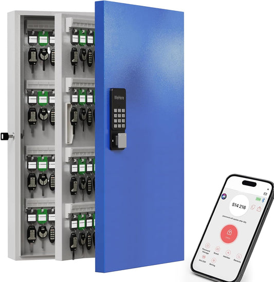 WeHere 192 Key Lock Box Wall Mount, APP Bluetooth/Wi-Fi, OTP/Fixed Code, Smart Key Cabinet with Tag, Key Organizer Holder box for Office, Valet, Realtor, Hotel Key Management