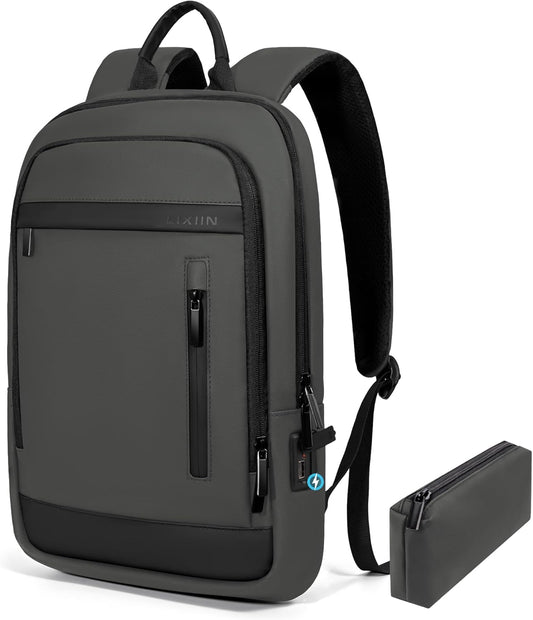 Business Backpack for Men Lightweight Commute Laptop Backpack Anti-Theft Water Resistant Backpack for 17.3 Inch Computer for Daily Office Work with Small Bag (Grey)