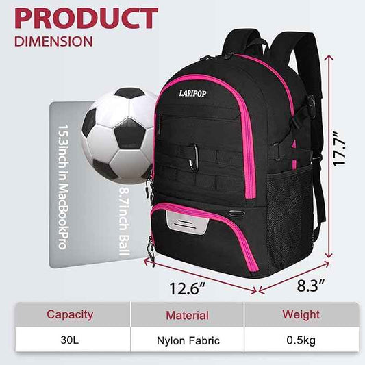 LARIPOP Soccer Backpack Soccer Bag with Ball Holder & Shoe Compartment Youth Sports Equipment Training Bag