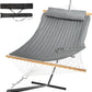 2 Person Outdoor Hammock with Stand, Cotton Rope Hammock with Polyester Pad, Adjustable Steel Frame, Portable with Carrying Bag – for Patio, Backyard, Garden, Beach, Urban-Gray