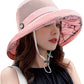 Women Wide Brim Sun Hats Metal Wired Edge Summer UV Protection Beach Fishing Hat for Hiking Garden Travel Chin Strap