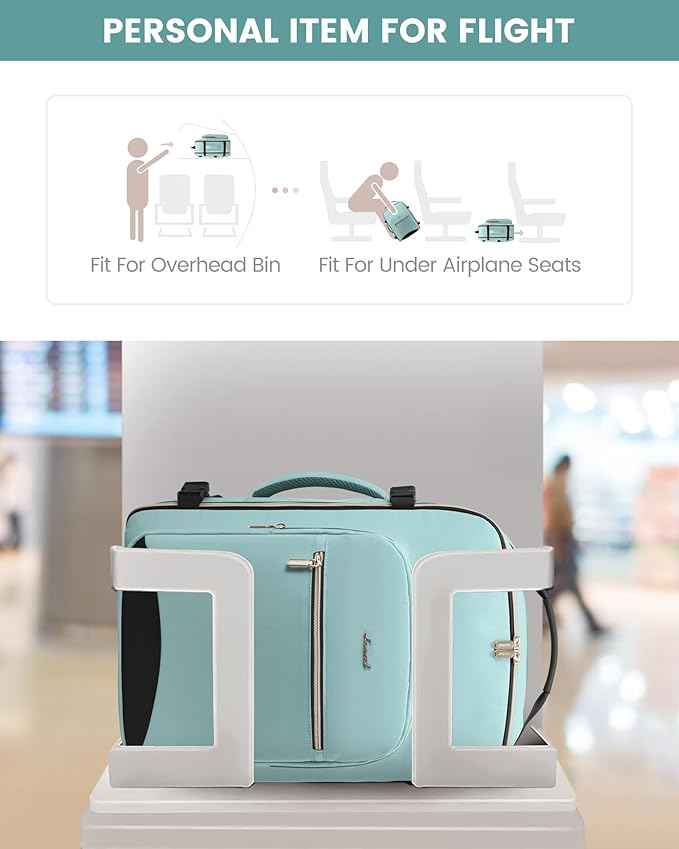 LOVEVOOK Travel Backpack for Women & Men 40L,Airline Approved Carry On Backpack Travel Essentials,TSA Carry on Luggage,Waterproof Personal Item Travel Bag,Suitcase with 3 Packing Cube,Mint green-Black