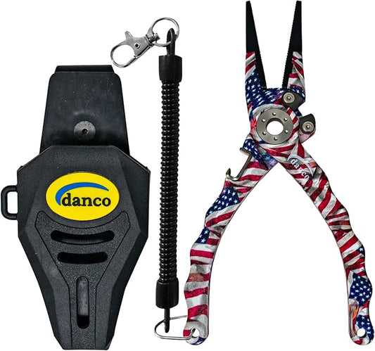 danco duffy 7.5-inch Fishing Pliers with Replaceable Line Cutters, Aircraft Grade Aluminum Fishing Gear, Saltwater Resistant Fishing Tools, Rubberized Paint Coating (USA)