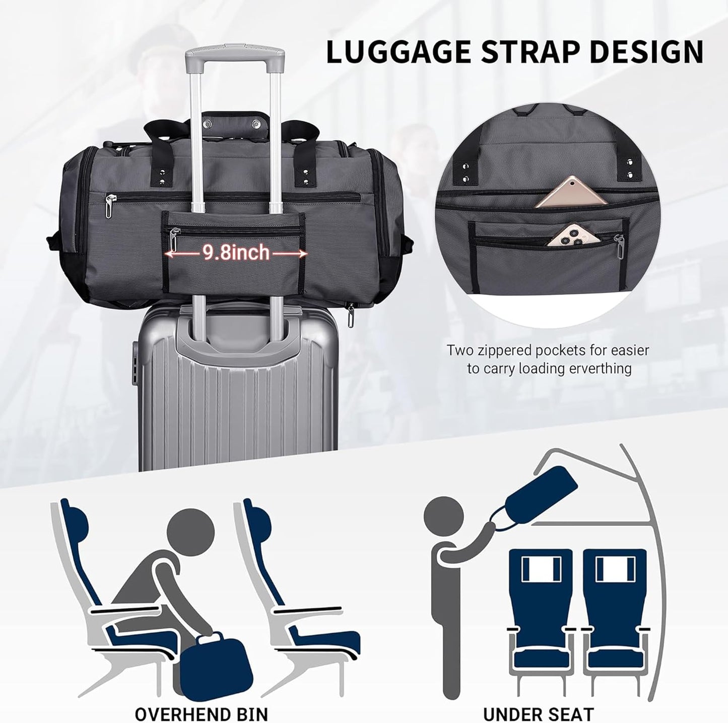WITZMAN Travel Duffel Bags for Men Large Carry On Weekender Overnight Bag 3 in 1 Backpack with Shoe Compartment （B693 Silvery Grey) - Roamly