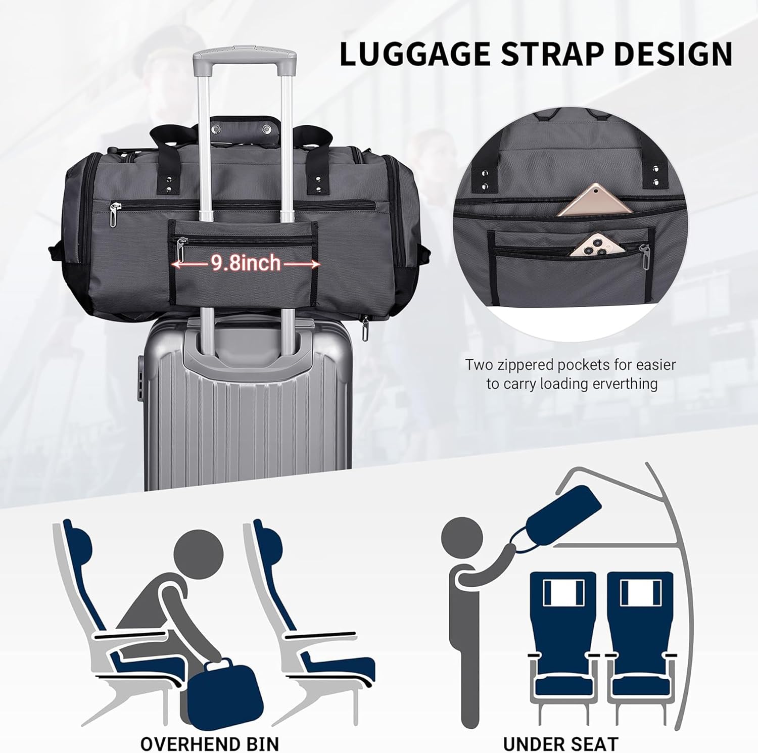 WITZMAN Travel Duffel Bags for Men Large Carry On Weekender Overnight Bag 3 in 1 Backpack with Shoe Compartment （B693 Silvery Grey) - Roamly