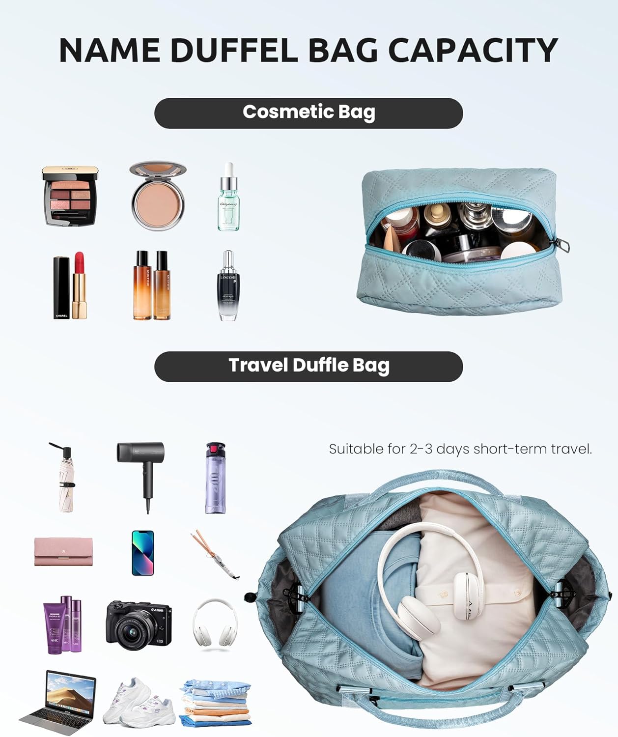 Weekend Bag | Personalized Monogram & Wet Pocket | Lady's Overnight Travel Carrier with Makeup Bag as Gift - Roamly