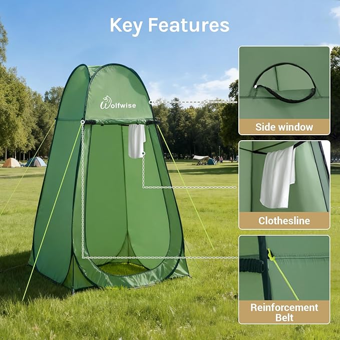 Wolfwise Pop Up Shower Tent for Camping, Portable Instant Changing Tent with Ventilation Window & Carry Bag, Privacy Bathroom Toilet for Beach & Outdoor, Width 40 ", Height 75 ", Green