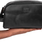 LEATHER VILLAGE Premium Leather Toiletry Travel Pouch With Waterproof Lining - Black | King-Size Handcrafted Vintage Cosmetic Organizer & Shaving Essential Bag