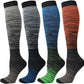 Kickticks 4 Pairs Compression Socks for Woman & Man Unisex 20-30mmHg Knee high Plus Size Wide Calves for Flying Running…