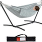 PNAEUT Double Hammocks with Stand for Outside, Portable Space Saving Heavy-Duty Steel Stand for Indoor Outdoor Patio with Carrying Bag, 450 lbs Capacity (Gray)