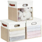Fabric Storage Cubes with Clear Windows and Lids 11'' Foldable Storage Bins with 3 Handles, Decorative Storage Boxes for Home, Bedroom, Closet, Office (Beige & White)