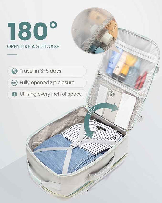 LOVEVOOK Travel Backpack for Women & Men 40L,Airline Approved Carry On Backpack Travel Essentials,TSA Carry on Luggage,Waterproof Personal Item Travel Bag,Suitcase with 3 Cubes,Light grey-Mint green
