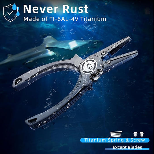 GOMEXUS Titanium Fishing Pliers 7.5'' with Side Cutters, Lanyard & Leather Sheath, Never Rust Hook Remover, Saltwater Resistant, Inshore & Nearshore Fishing (Offshore Straight Nose, 7.5 INCHES)