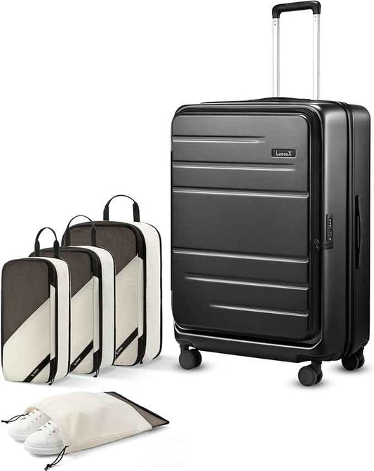 LUGGEX Checked Suitcase Top Opening, FLT and Travel Packing Cubes Bundle – Travel Essentials (FX-Lite, 30 Inch, 105L-115L)