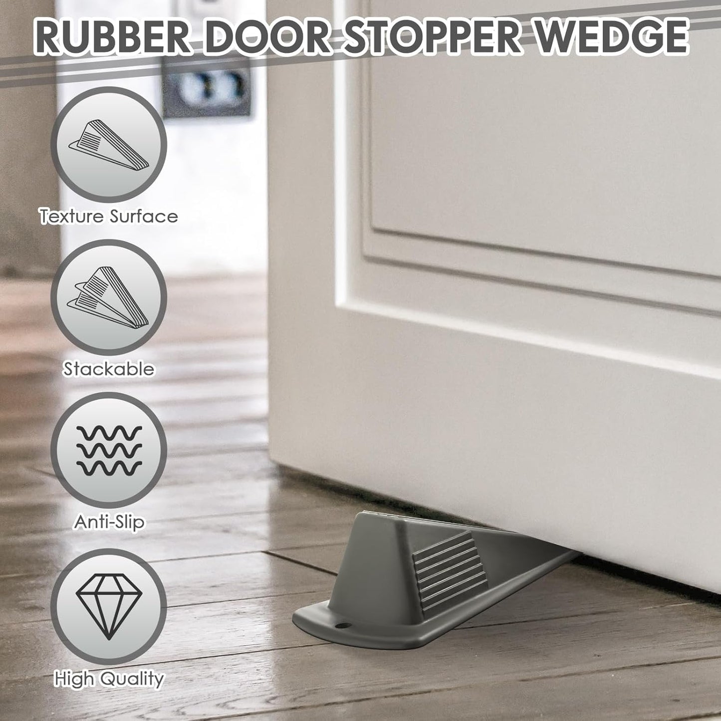 Frienda 2 Pcs Jumbo Door Stoppers Heavy Duty Door Stopper Tall up to 2inch Tall Wedge TPR Large Wedge Stackable Big Rubber Doorstop for Hotel Carpet Hardwood Concrete and Tile (Gray)