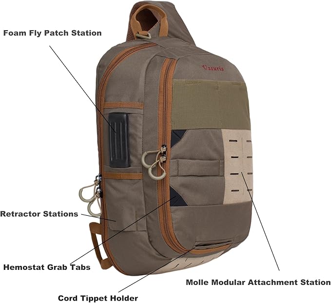 Fly Fishing Sling Pack, Lightweight Fishing Tackle Storage Bag, Large Capacity