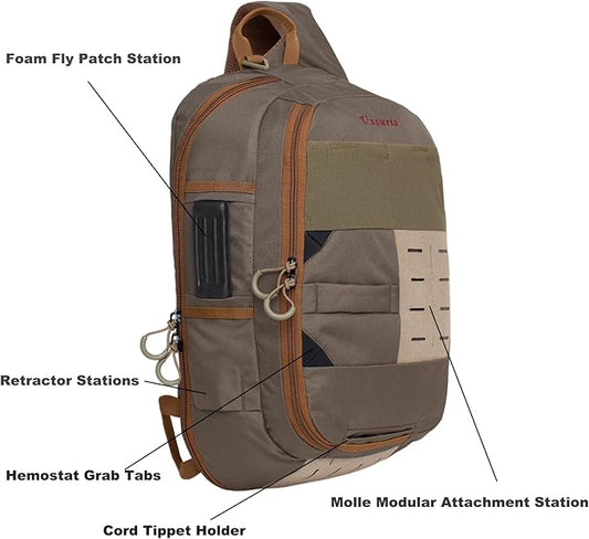Fly Fishing Sling Pack, Lightweight Fishing Tackle Storage Bag, Large Capacity